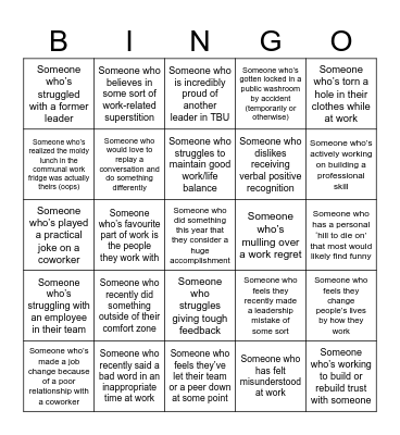 TBU Leadership Bingo Card