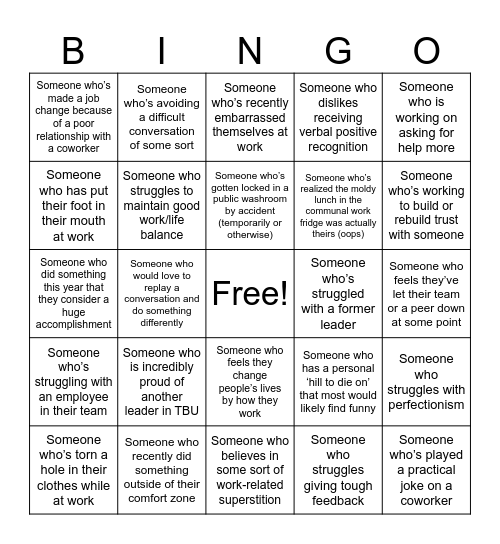 TBU Leadership Bingo Card