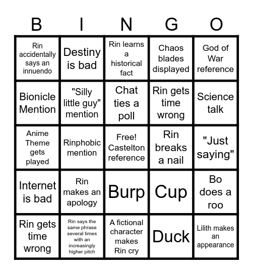 Rin Bingo Card