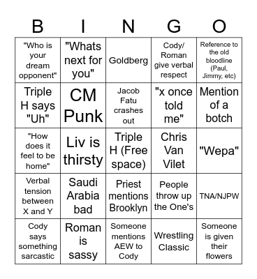 Bad Blood Post Show Conference Bingo Card