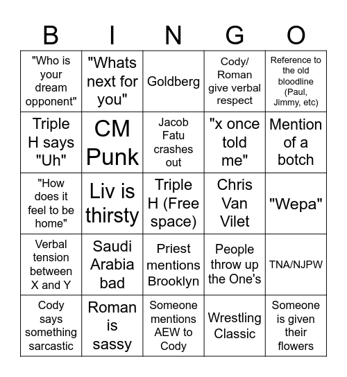 Bad Blood Post Show Conference Bingo Card