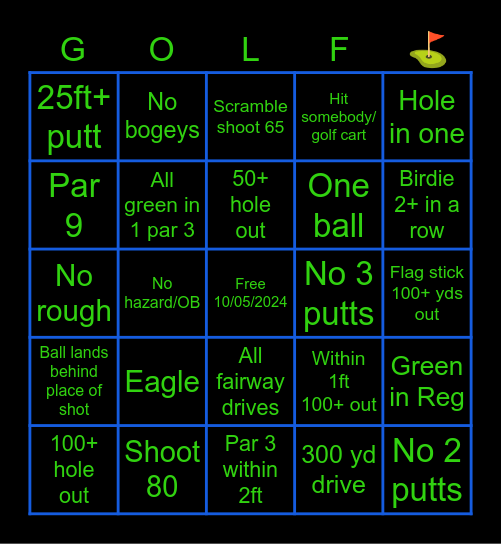 GOLF Bingo Card