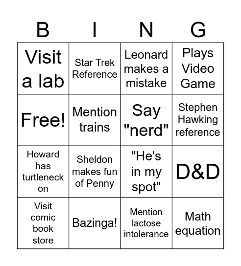 Big Bang Bingo Card