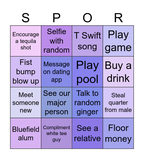 generic sat night Bingo Card