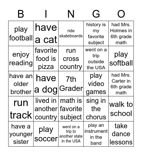 Meet a Friend Bingo Card