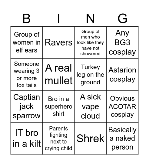 Ye Old Bingo Card