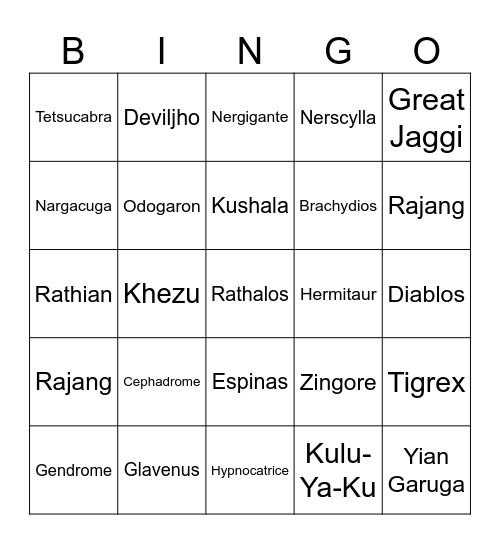 MH Wilds Bingo Card