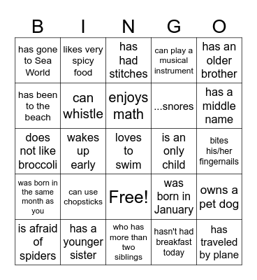Find Someone Who Bingo Card