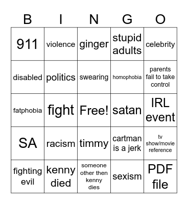 south park bingo Card