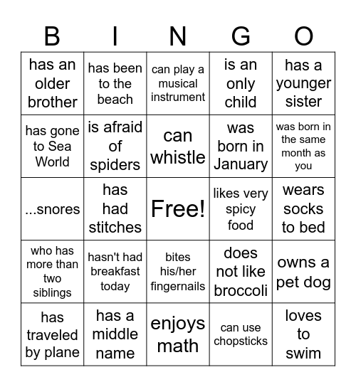 Find Someone Who Bingo Card