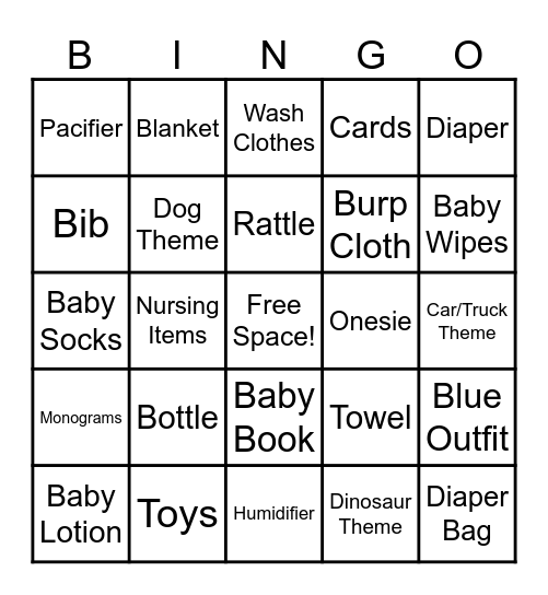 Baby Shower Gifts Bingo Card