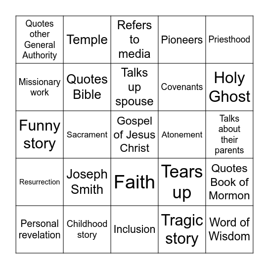 General Conference Bingo Card