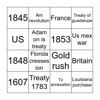 Manifest destiny  Bingo Card
