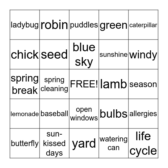 SPRING  BINGO     Bingo Card
