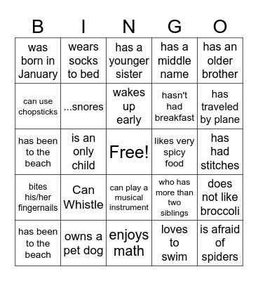 Find Someone Who Bingo Card