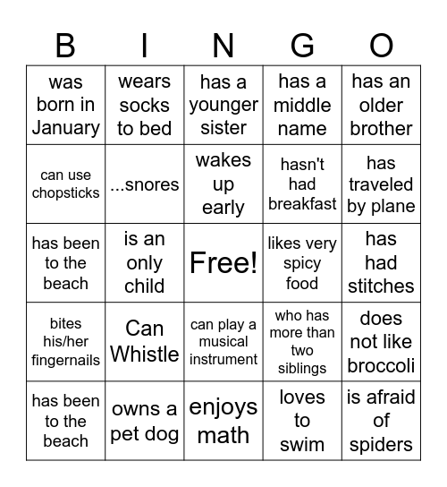 Find Someone Who Bingo Card