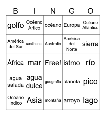 Geografia - Spanish for Native Speakers 1 Bingo Card