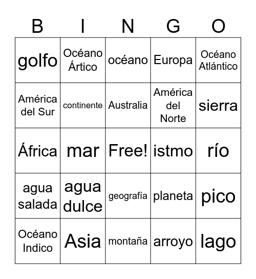 Geografia - Spanish for Native Speakers 1 Bingo Card