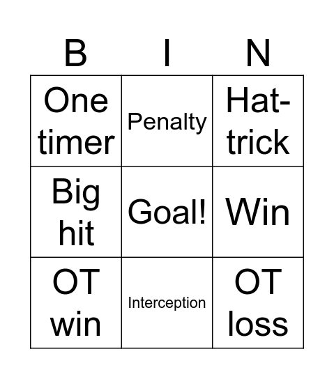 Nhl 25 Bingo Card