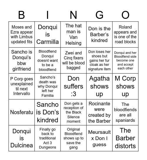 Star’s Canto 7 Bingo Card