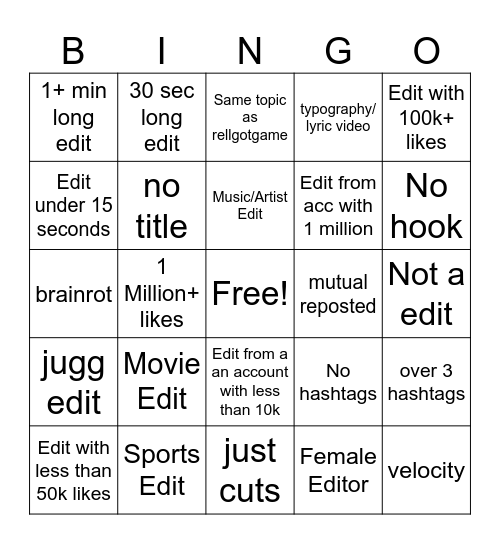 Editing Bingo Card