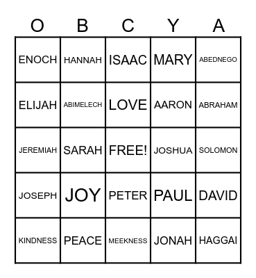 OBYA BINGO Card