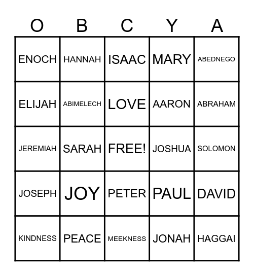 OBYA BINGO Card