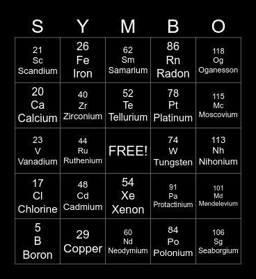 SYMBO SCIENCE 7 Bingo Card