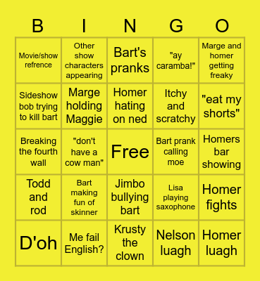 The Simpsons bingo Card
