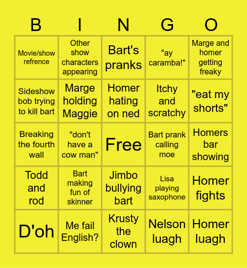 The Simpsons bingo Card