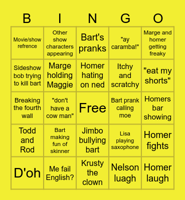 The Simpsons bingo Card