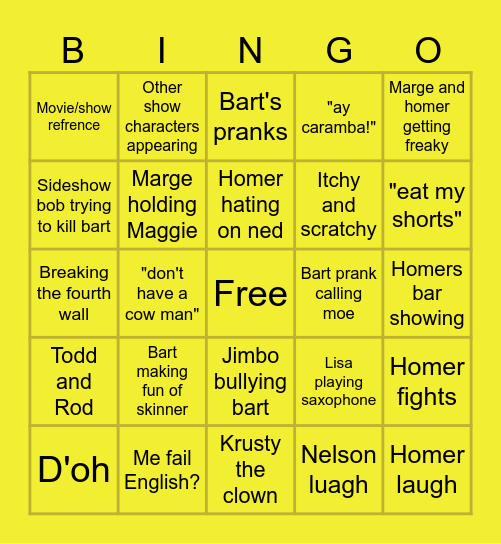 The Simpsons bingo Card