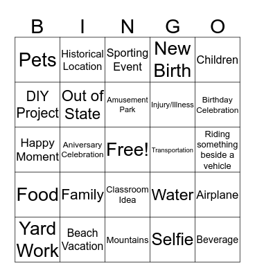 Photo Bingo Card