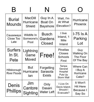 Tampa Bay Hurricane Bingo Card