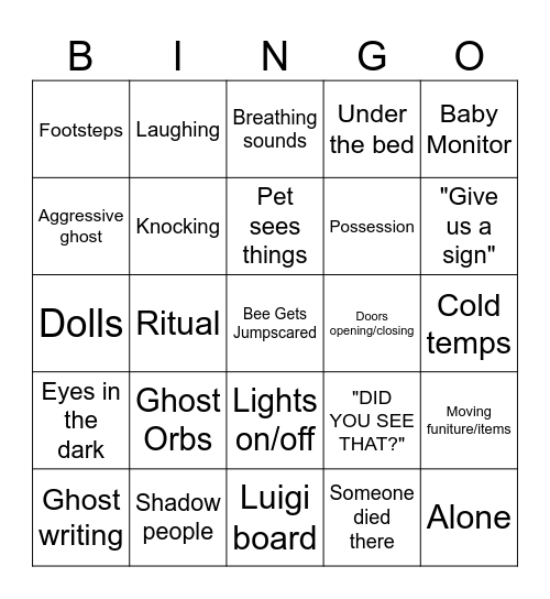 Ghost Video Bingo Card