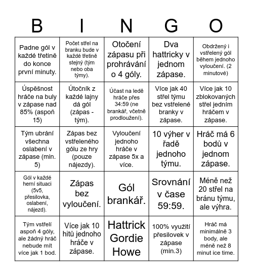 NHL Bingo Card