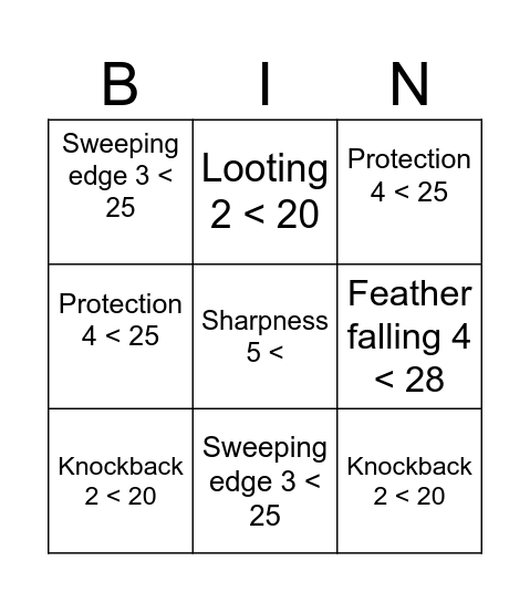 Enchantment Bingo Card