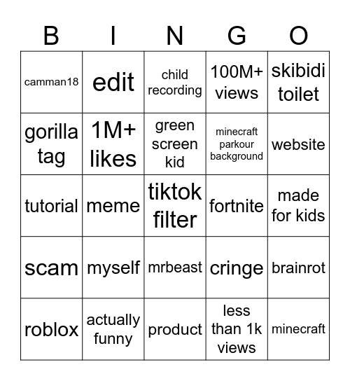 youtube shorts bingo Card