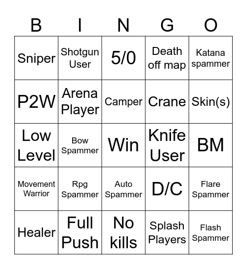 Rivals Bingo Card