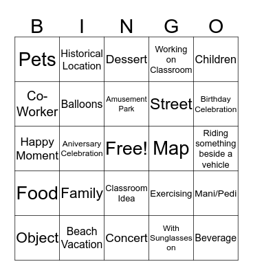 Photo Bingo Card