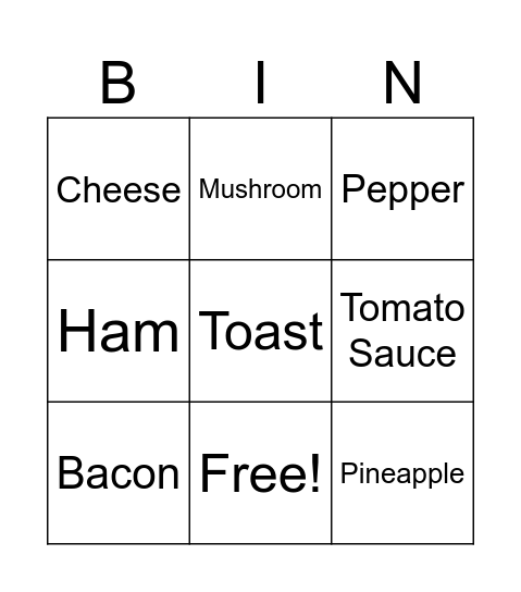 Pizza Bingo Card