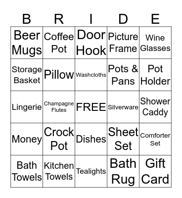 Toni's Bridal Shower Bingo Card
