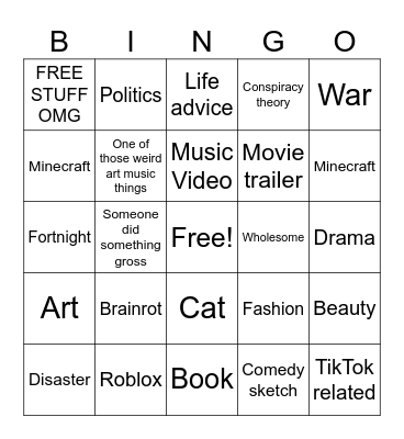 YouTube Bingo Card