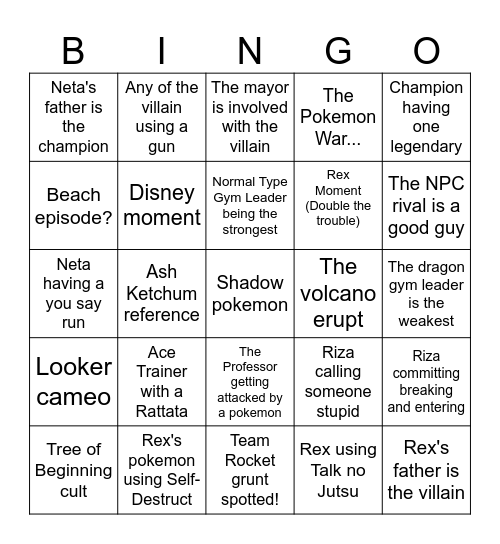 Pokemon NOT Glazed (Name Pending) Bingo Card