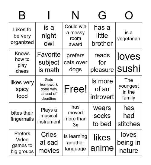 Find Someone Who....... Bingo Card