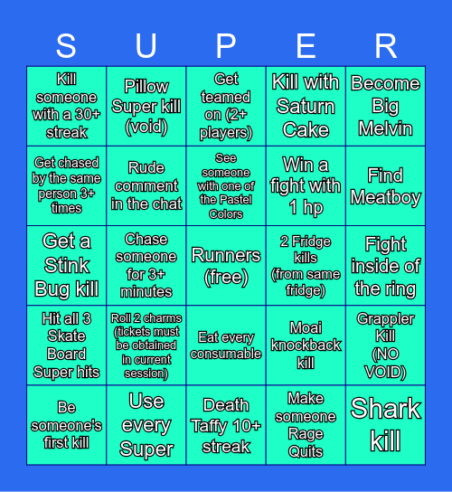 Super Scuffle Bingo Card