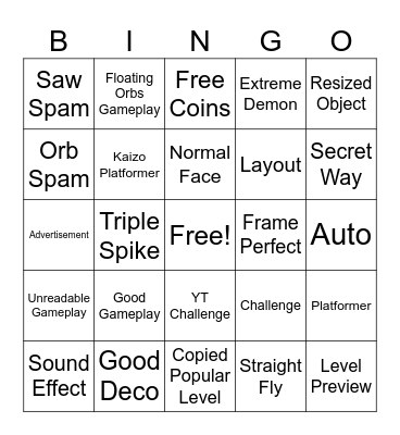 Recent Tab Level Bingo Card