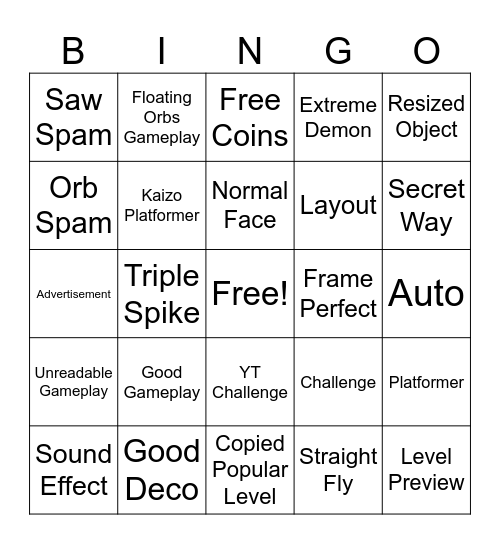 Recent Tab Level Bingo Card