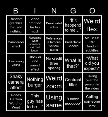 Sniperwolf bingo Card