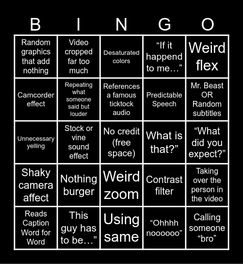 Sniperwolf bingo Card